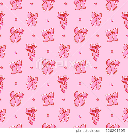Seamless pattern of coquette pretty charming pink bows Seamless pattern of coquette pretty charming pink bows 128201605