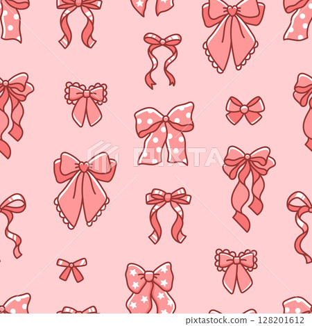 Seamless pattern of elegant pink bows of different types Seamless pattern of elegant pink bows of different types 128201612
