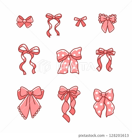 Set of elegant pink bows of different types Set of elegant pink bows of different types 128201613