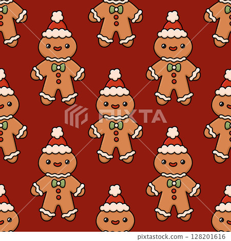 Christmas seamless pattern with ginger cookie, gingerbread man santa 128201616