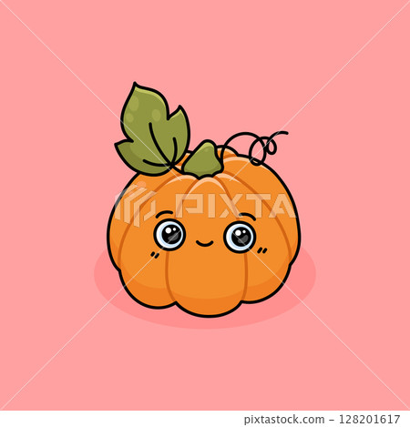 Cute pumpkin with smiling, laughing face in kawaii style 128201617