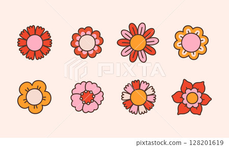 Retro set with different flowers Retro set with different flowers 128201619