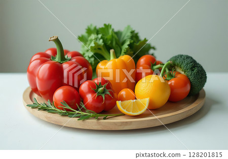 Still life on table, close-up of fresh vegetable, bright kitchen. AI Generative Still life on table, close-up of fresh vegetable, bright kitchen. AI Generative 128201815