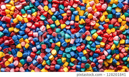 Colorful plastic pellets for recycling product industry factory. 128201841