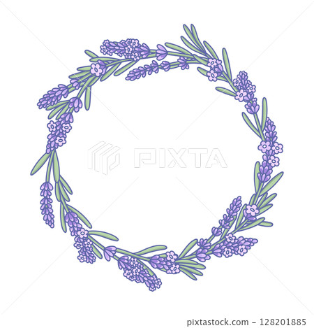 Hand drawn lavender flowers wreath 128201885