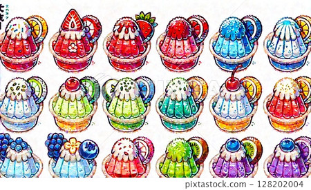 Various shaved ice drawn in watercolors 128202004