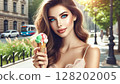 Young woman eating a popsicle 128202005