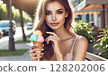 A woman eating ice cream 128202006