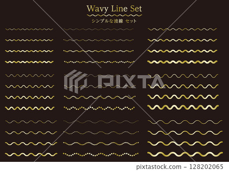 Wavy line, wavy, curved, decoration, gold, decorative border, simple, dot, set Wavy line, wavy, curved, decoration, gold, decorative border, simple, dot, set 128202065