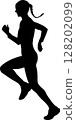 Silhouette of young attractive woman jogging   vector 128202099