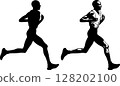 marathon runner sketch and silhouette - vector 128202100