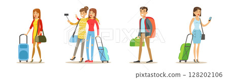 People Tourist and Traveler Character Have Excursion Trip Vector Set 128202106