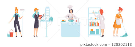 Woman Character of Different Profession Have Choice Vector Set 128202118