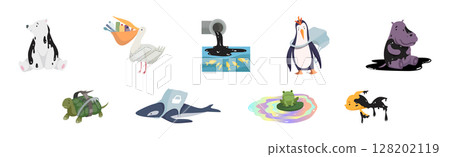 Animal Suffering from Contaminated Nature and Environment Pollution Effect Vector Set 128202119