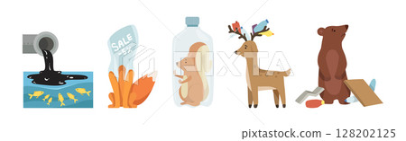 Animal Suffering from Contaminated Nature and Environment Pollution Effect Vector Set 128202125
