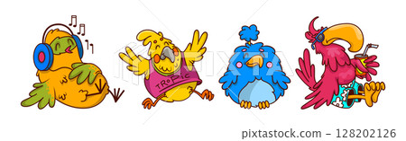 Funny Tropical Bird Character Enjoy Different Activity Vector Set 128202126