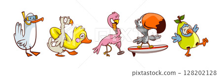 Funny Tropical Bird Character Enjoy Different Activity Vector Set 128202128