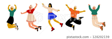 Happy People Character Jumping with Joy and Excitement Vector Set 128202139