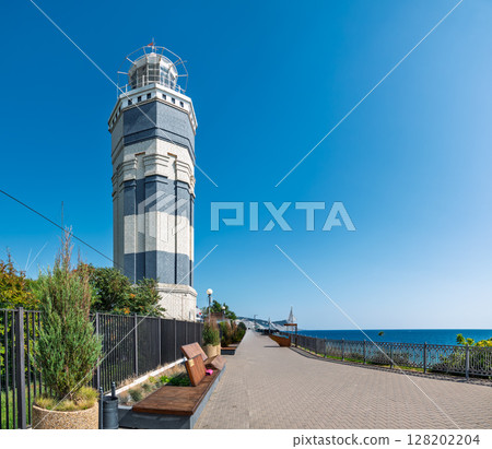 A lighthouse located in Anapa, Russia, on the shores of the Black Sea. 128202204
