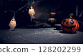 Halloween pumpkin and ghost light bulb 128202299