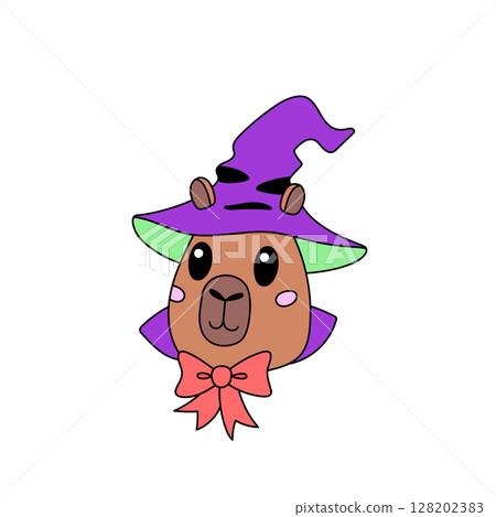 Funny animal capybara in wizard hat 128202383