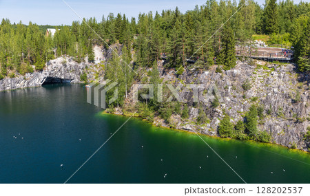Former marble quarry of Ruskeala filled with groundwater. Republic of Karelia 128202537