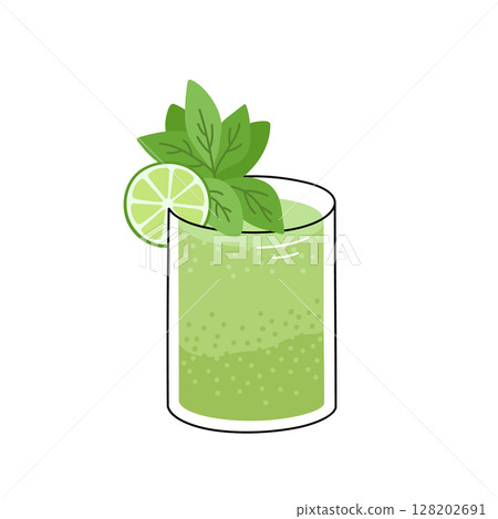 Lemonade decorated lime slice and mint leaves 128202691