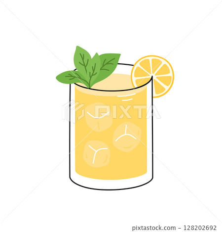 Lemonade decorated lemon slice and mint leaves 128202692