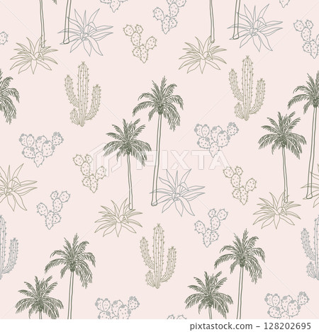 Seamless pattern inspired by the landscape of Southern California in natural green tones Seamless pattern inspired by the landscape of Southern California in natural green tones 128202695