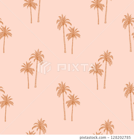 Seamless pattern with palm trees in natural boho tones 128202785