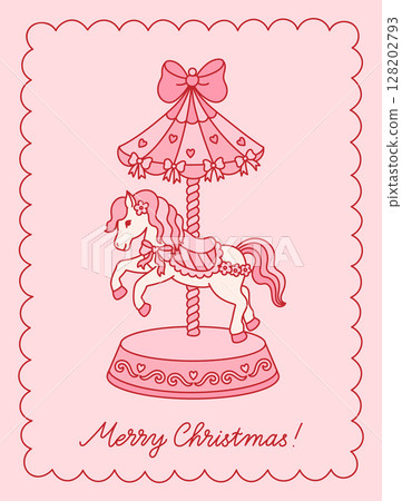 Christmas greeting card with vintage carousel horse Christmas greeting card with vintage carousel horse 128202793