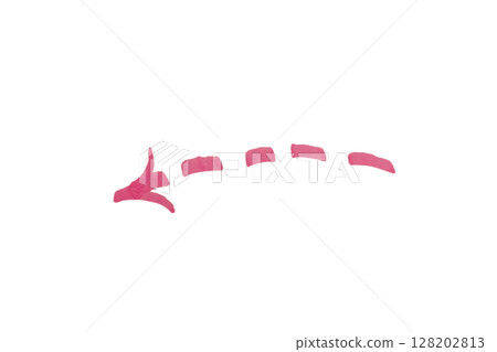 Pink or purple arrow drawn by hand with marker isolated on white background 128202813