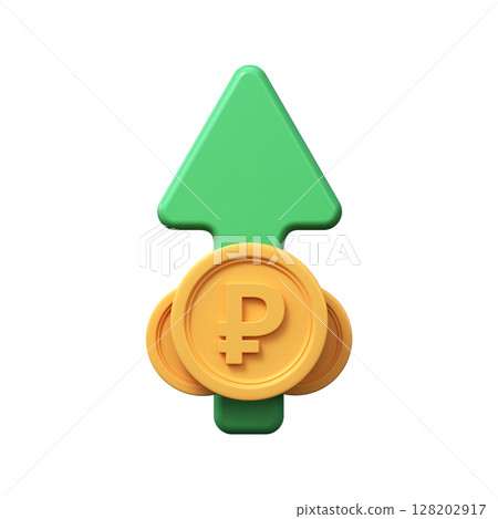 3D ruble growth symbol. Profit, investment, business success, appreciation. 3D ruble growth symbol. Profit, investment, business success, appreciation. 128202917