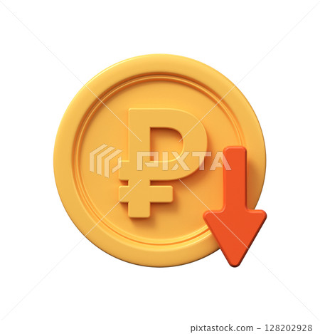 Ruble coin, currency fall or economic decline Ruble coin, currency fall or economic decline 128202928
