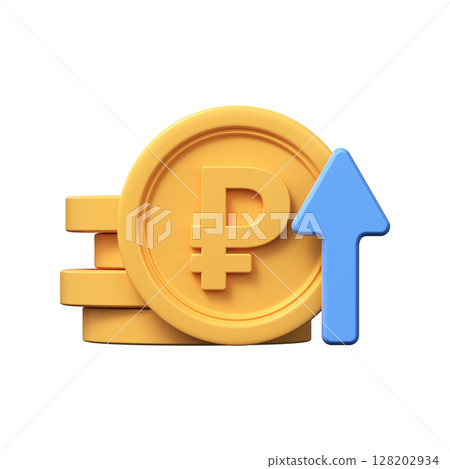 3D ruble appreciation icon. Money symbol with up arrow. 3D ruble appreciation icon. Money symbol with up arrow. 128202934