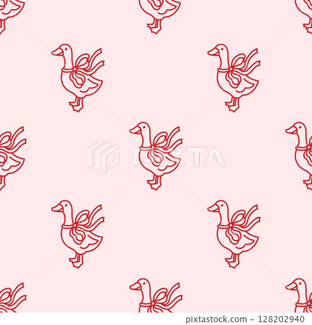 Seamless pattern with Goose decorated coquette bow ribbon 128202940