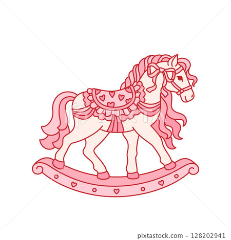 Vintage toy, rocking horse stylized in coquette aesthetic Vintage toy, rocking horse stylized in coquette aesthetic 128202941