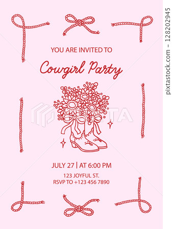 Cowgirl party invitation template with sample text 128202945