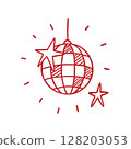 Hand drawn shiny disco ball and stars 128203053