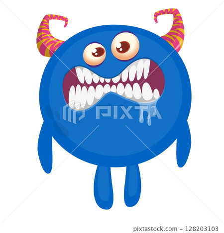 Cartoon cute monster with funny excited face expression waving hands . Vector illustration isolated on white. Halloween design Cartoon cute monster with funny excited face expression waving hands . Vector illustration isolated on white. Halloween design 128203103