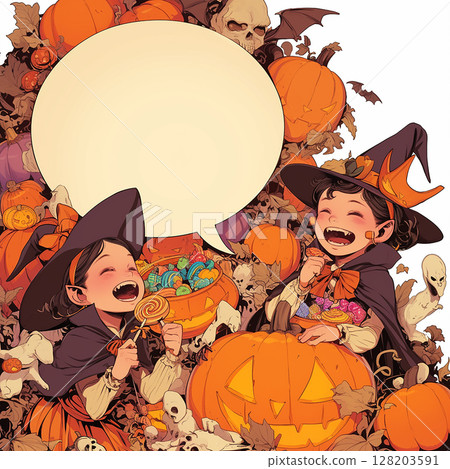 [Speech bubble] Fun Halloween background with message space 128203591