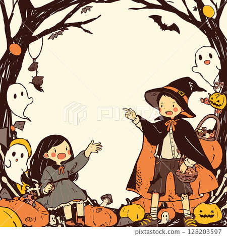 Cute kids in Halloween costumes 128203597