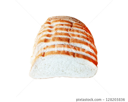 White yeast bread with a crispy crust on a white background 128203836