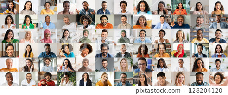 Faces of diverse individuals reflect joy and togetherness in a vibrant collage, capturing a moment of celebration and community across cultures and backgrounds. 128204120
