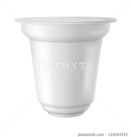 Realistic yogurt, sour cream, milk drink cup with cap package, white plastic tall container foil lid vector 3D mock up Realistic yogurt, sour cream, milk drink cup with cap package, white plastic tall container foil lid vector 3D mock up 128204352