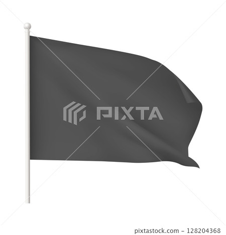 Realistic fluttering flag on a pole. Textile advertising banner black, horizontal. 128204368