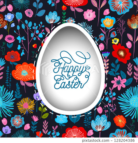 Easter card with egg on a dark background. hand drawn. Not AI, Vector illustration Easter card with egg on a dark background. hand drawn. Not AI, Vector illustration 128204386