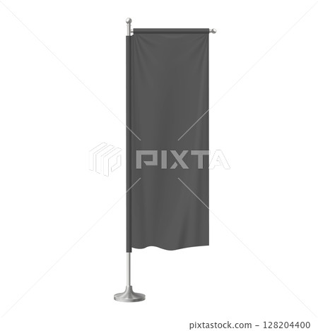 3d black, textile, advertising banner on a stand. Mockup of empty flag with folds. 3d black, textile, advertising banner on a stand. Mockup of empty flag with folds. 128204400