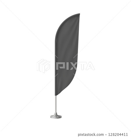 Feather flag on stand, waving, empty. Realistic stand for promotions. Feather flag on stand, waving, empty. Realistic stand for promotions. 128204411