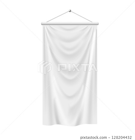 Blank of white long pennant flag banner, vector fabric canvas hanging on strings, realistic textile vertical banner Blank of white long pennant flag banner, vector fabric canvas hanging on strings, realistic textile vertical banner 128204432